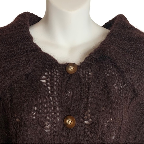 April Cornell For Cornell Trading Womens OS Brown Cable Knit Shawl Poncho Fringe - Picture 6 of 12